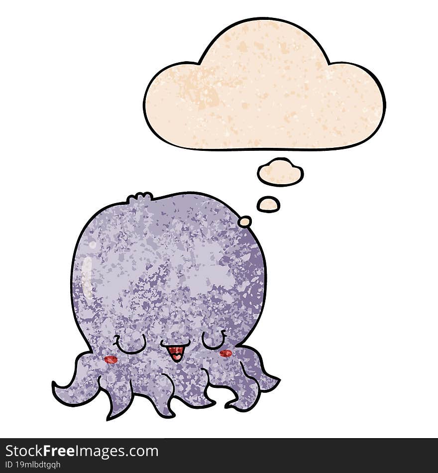 cartoon jellyfish and thought bubble in grunge texture pattern style