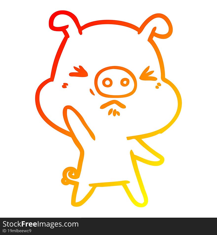 warm gradient line drawing cartoon angry pig