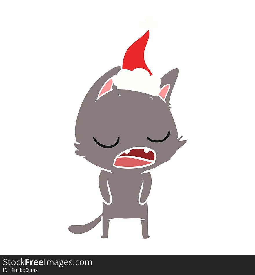 Talking Cat Flat Color Illustration Of A Wearing Santa Hat