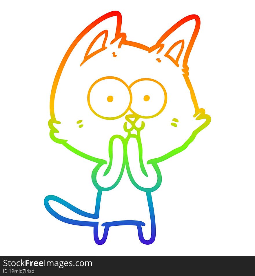 rainbow gradient line drawing funny cartoon cat