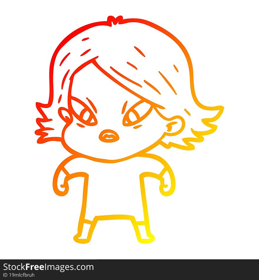 warm gradient line drawing of a cartoon stressed woman