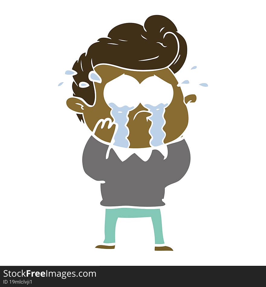 Flat Color Style Cartoon Crying Man