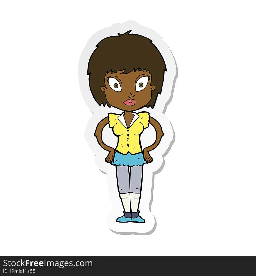 sticker of a cartoon pretty girl