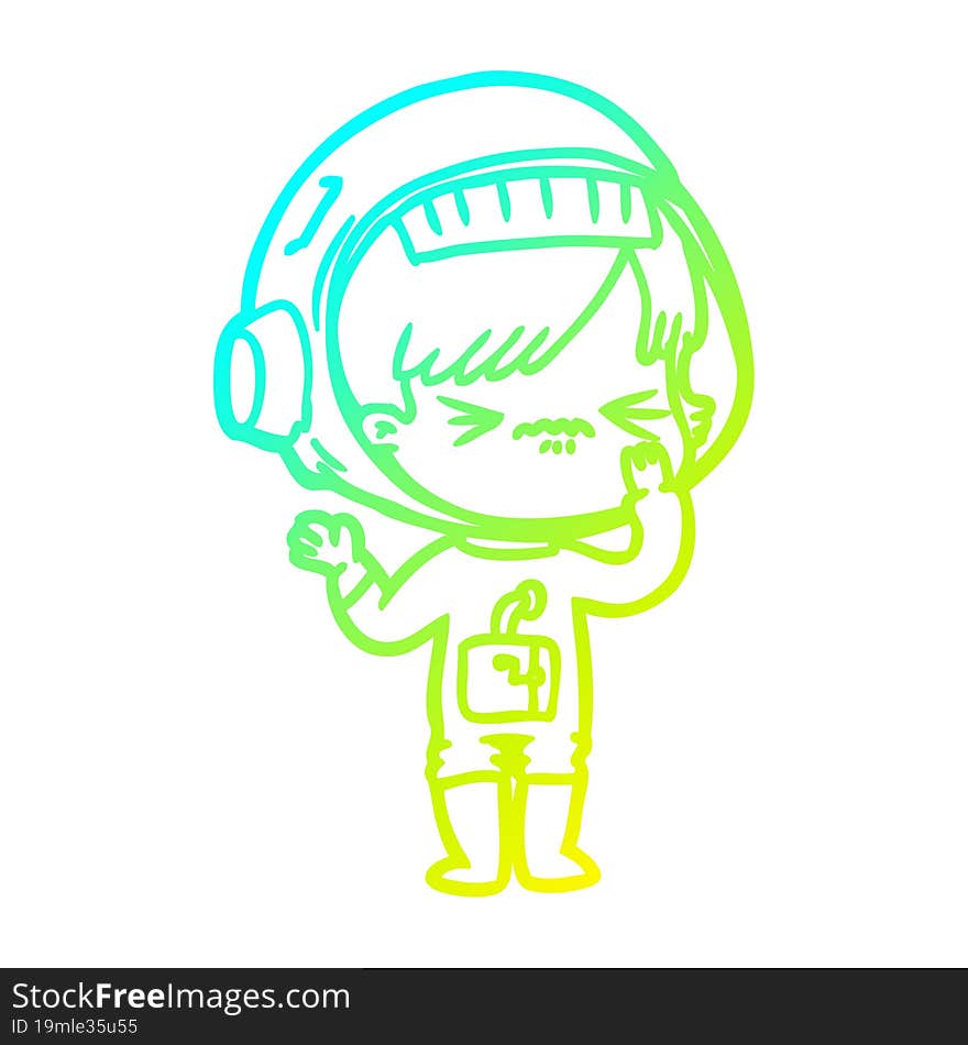 cold gradient line drawing angry cartoon space girl