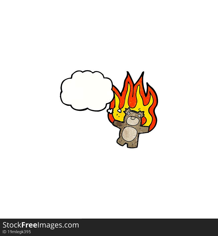 burning teddy bear cartoon