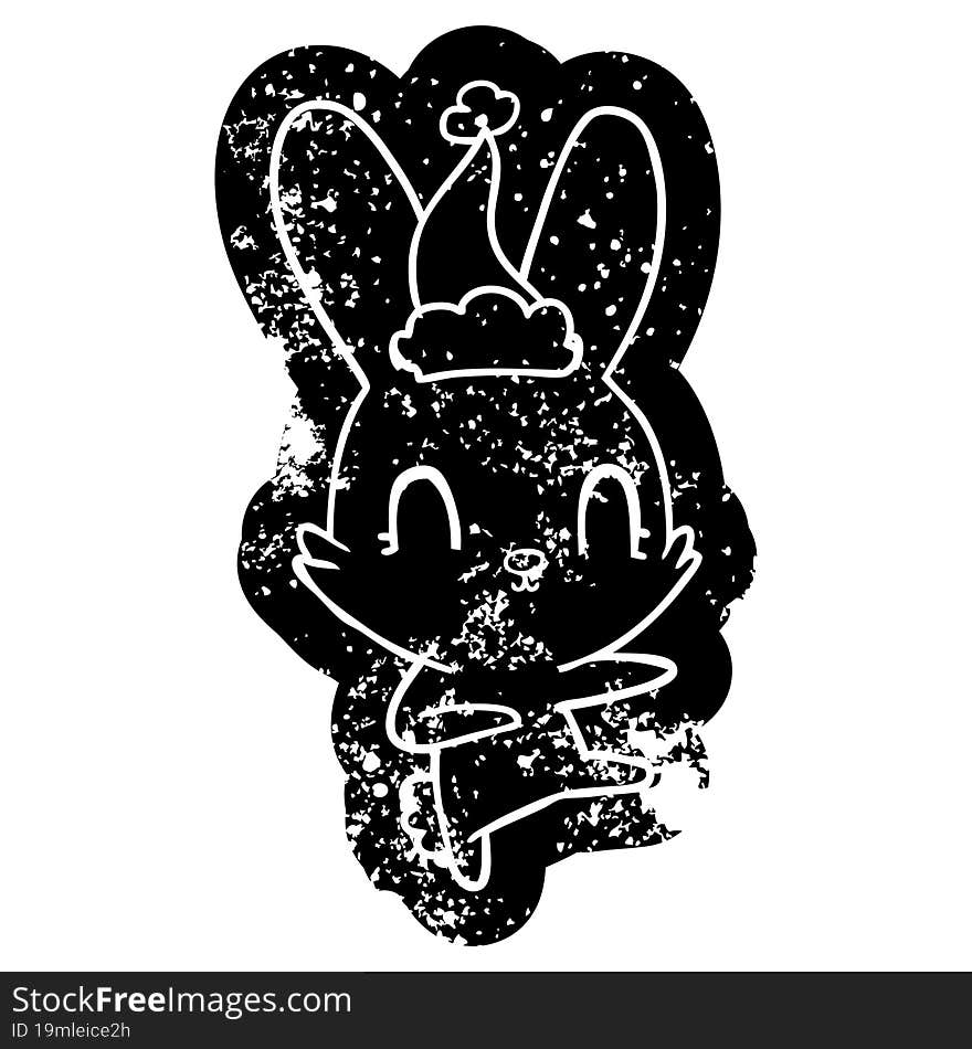 Cute Cartoon Distressed Icon Of A Rabbit Dancing Wearing Santa Hat