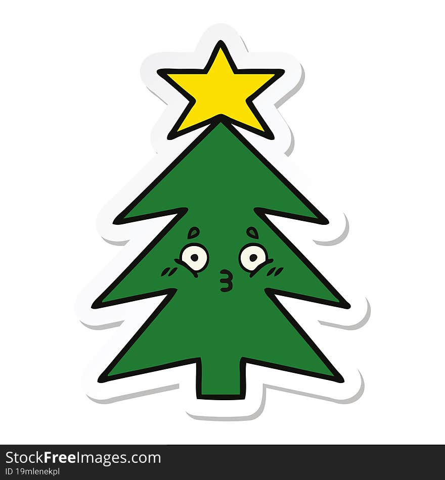 Sticker Of A Cute Cartoon Christmas Tree