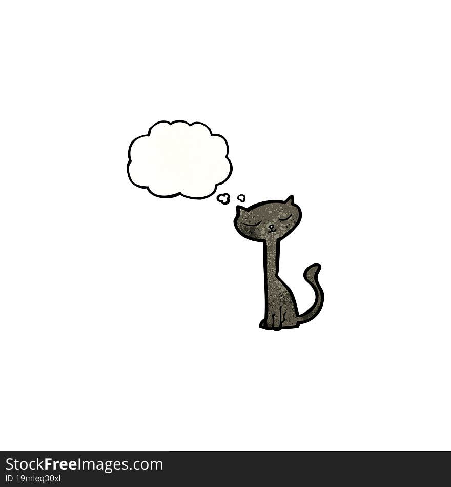 cartoon black cat with thought bubble