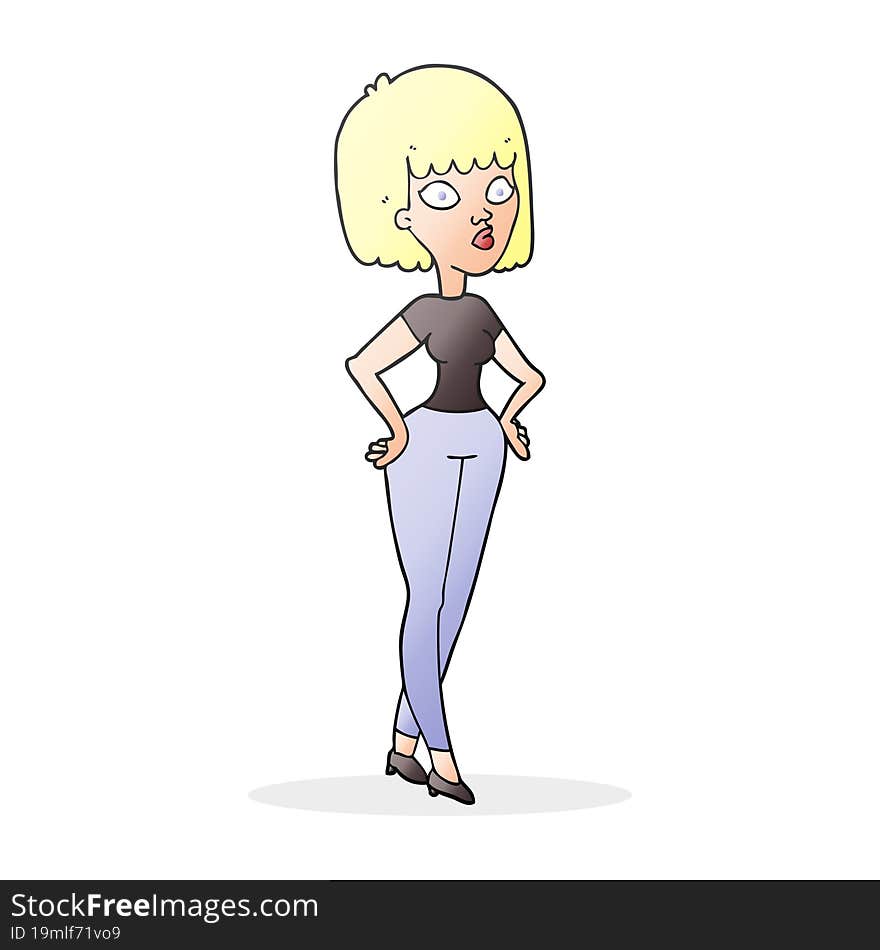 freehand drawn cartoon woman with hands on hips