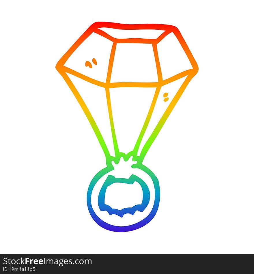 rainbow gradient line drawing of a cartoon red ruby ring