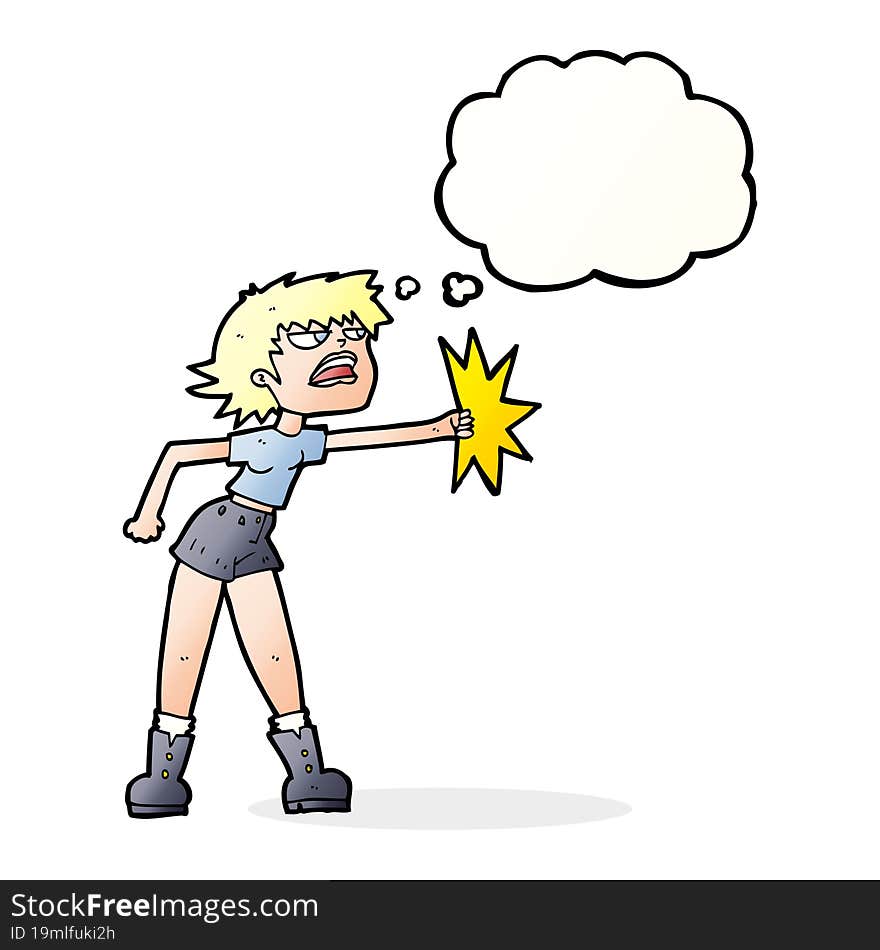 Cartoon Woman Punching With Thought Bubble