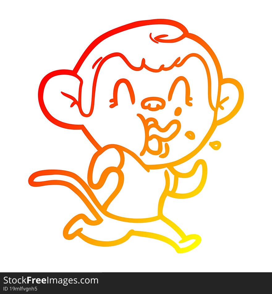 warm gradient line drawing crazy cartoon monkey running