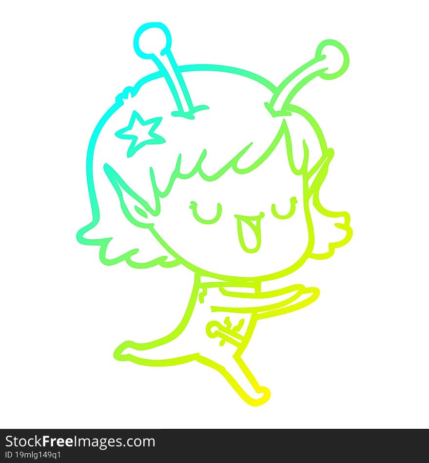 cold gradient line drawing happy alien girl cartoon