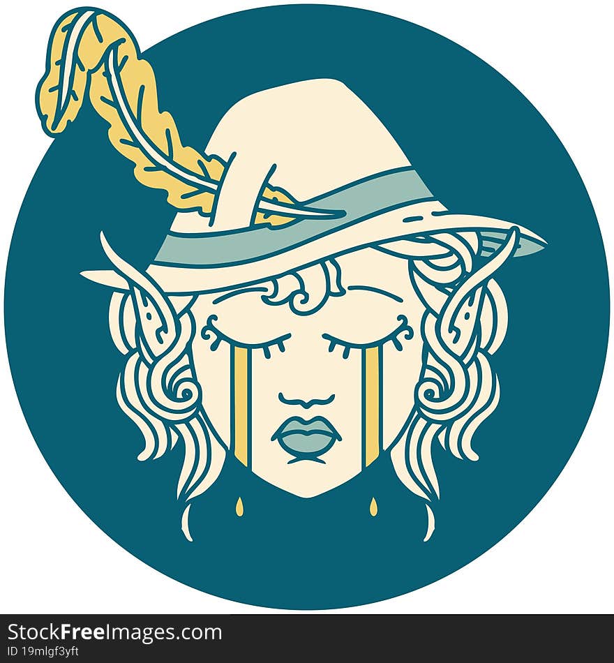 crying elf bard character face illustration