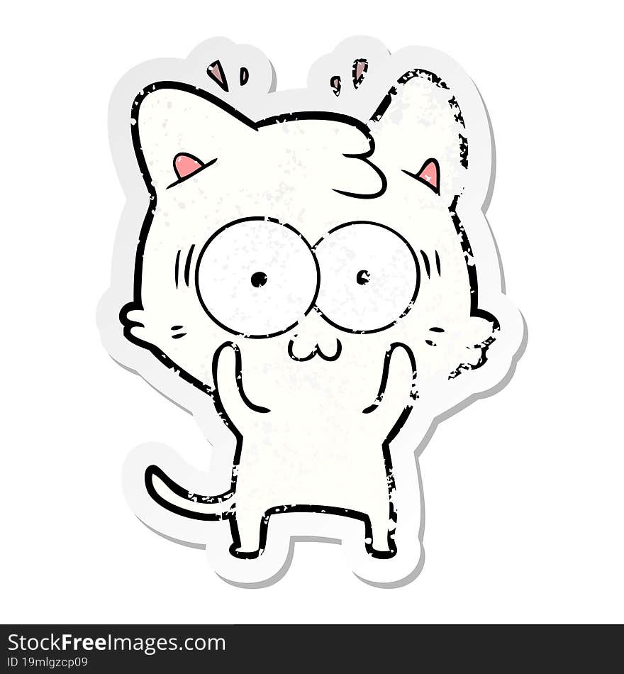 Distressed Sticker Of A Cartoon Surprised Cat