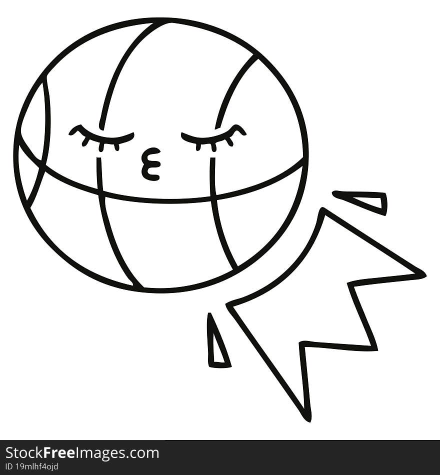 line drawing cartoon of a basketball