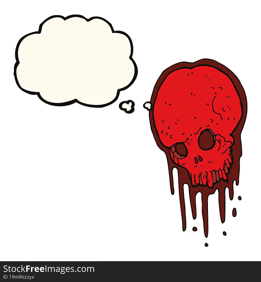 cartoon scary skull with thought bubble