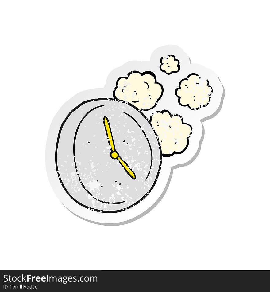 Retro Distressed Sticker Of A Cartoon Ticking Clock