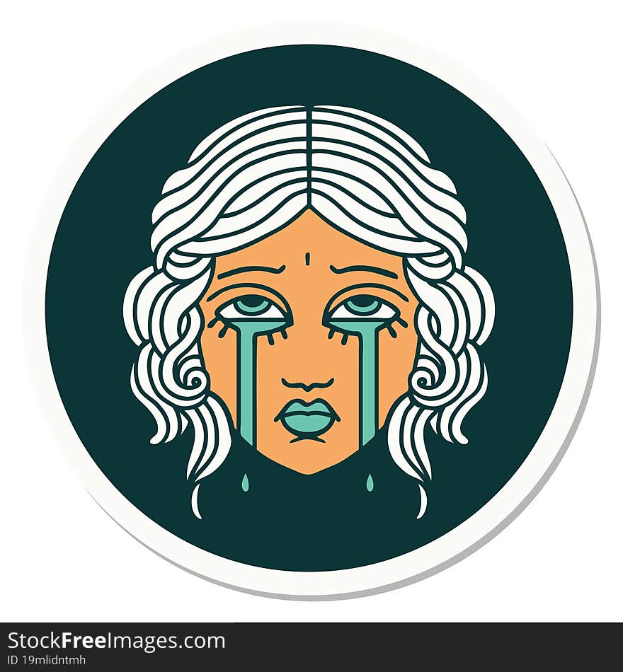 Tattoo Style Sticker Of Female Face Crying