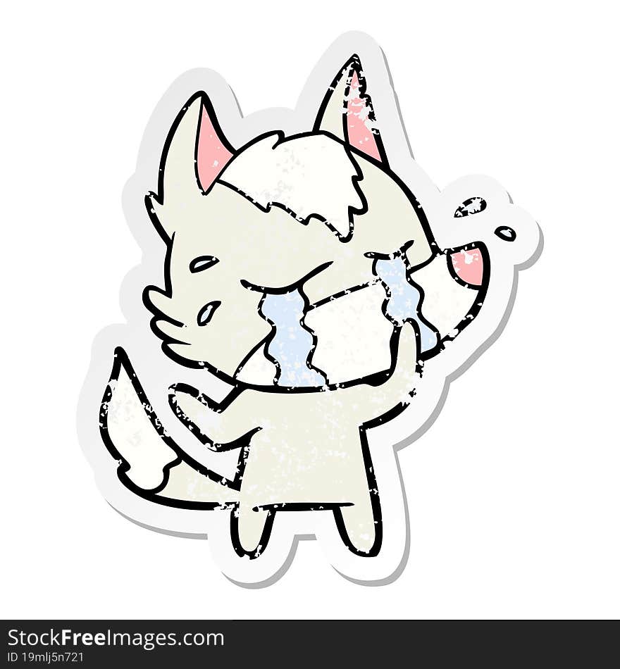 Distressed Sticker Of A Cartoon Crying Wolf