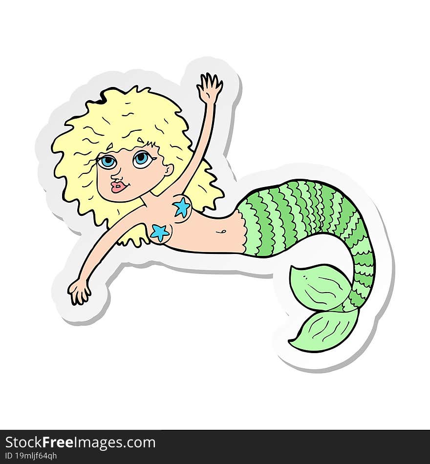 sticker of a cartoon pretty mermaid