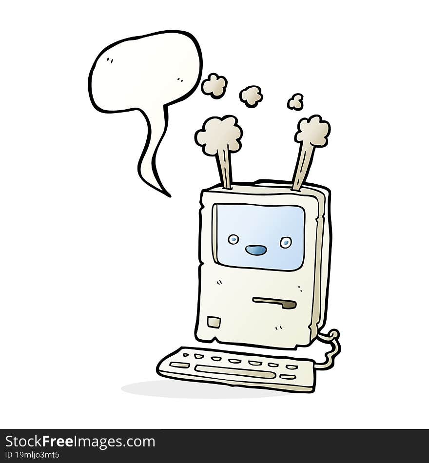 cartoon old computer with speech bubble