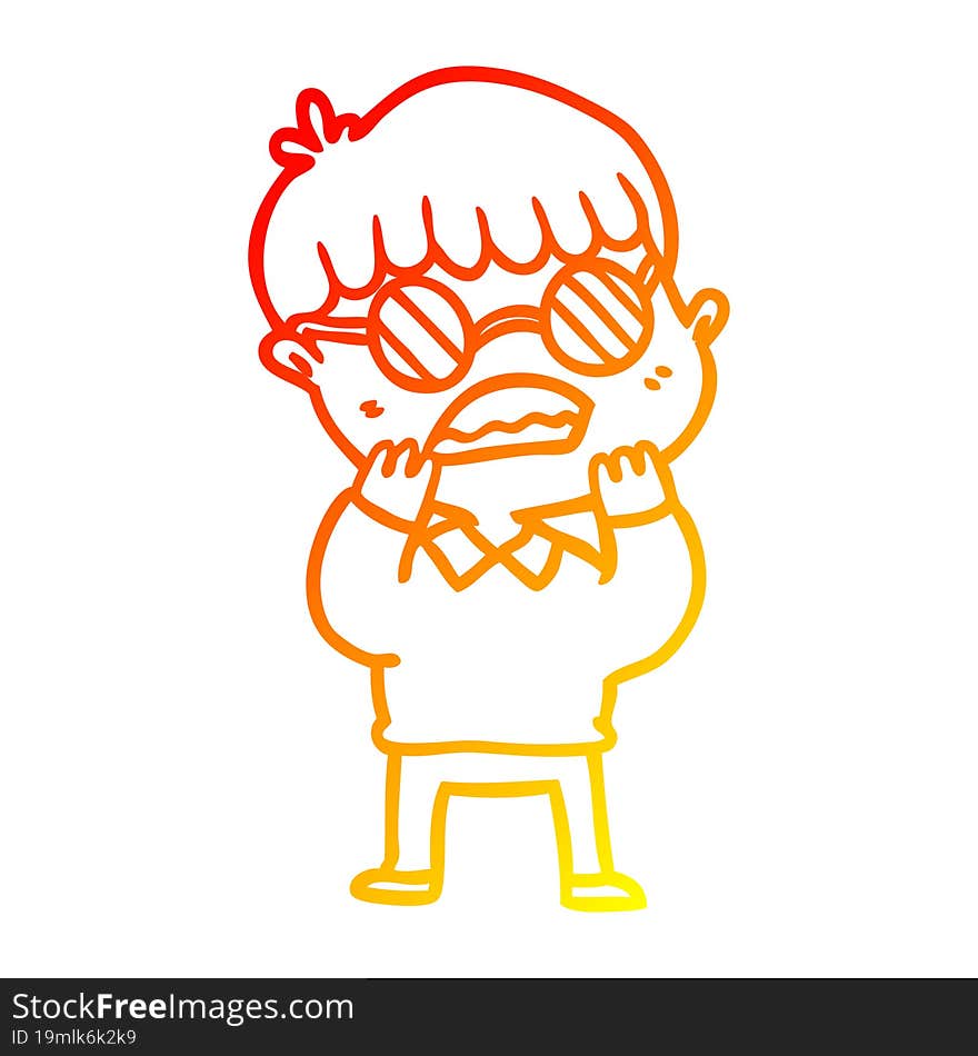 warm gradient line drawing cartoon shocked boy wearing spectacles