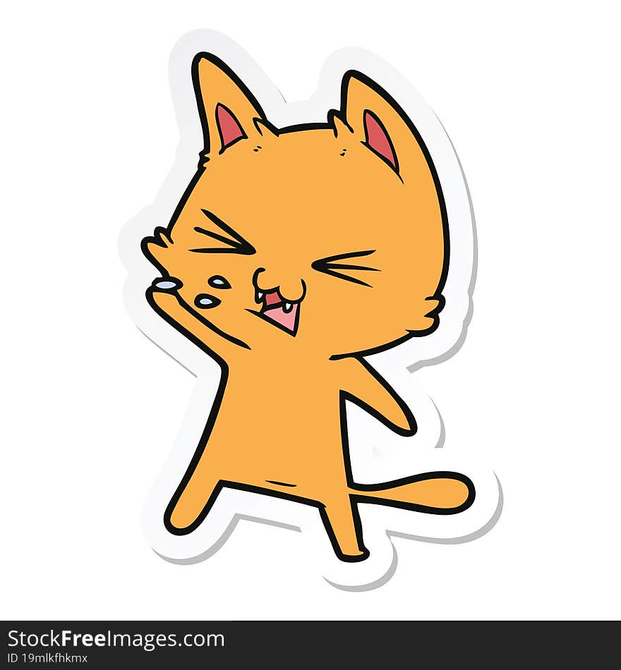 sticker of a cartoon cat hissing