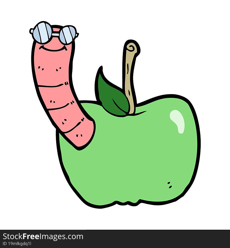 cartoon apple with worm