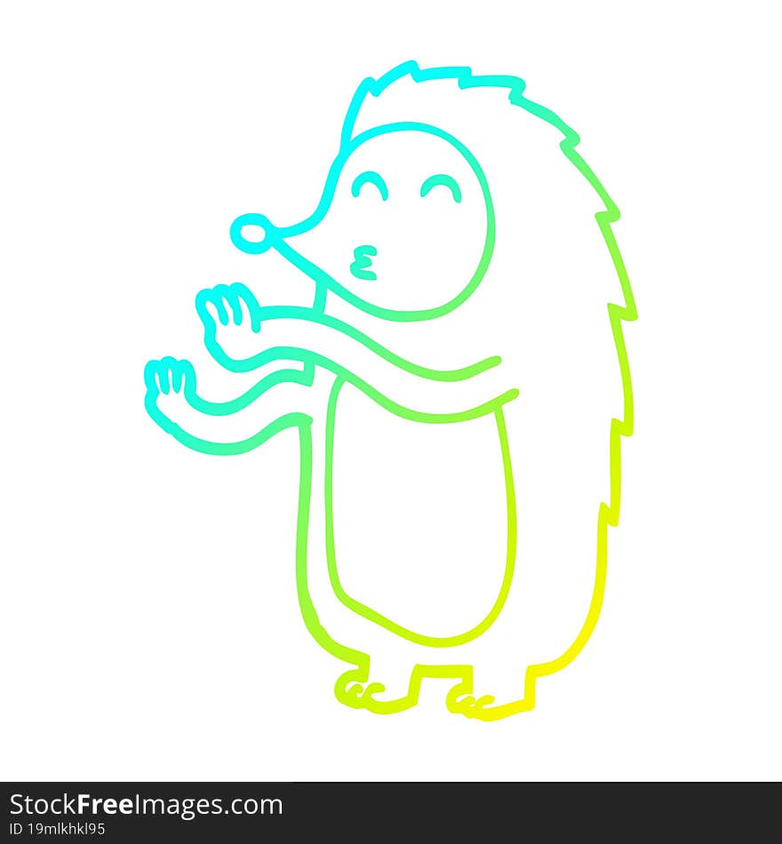 cold gradient line drawing of a cartoon happy hedgehog