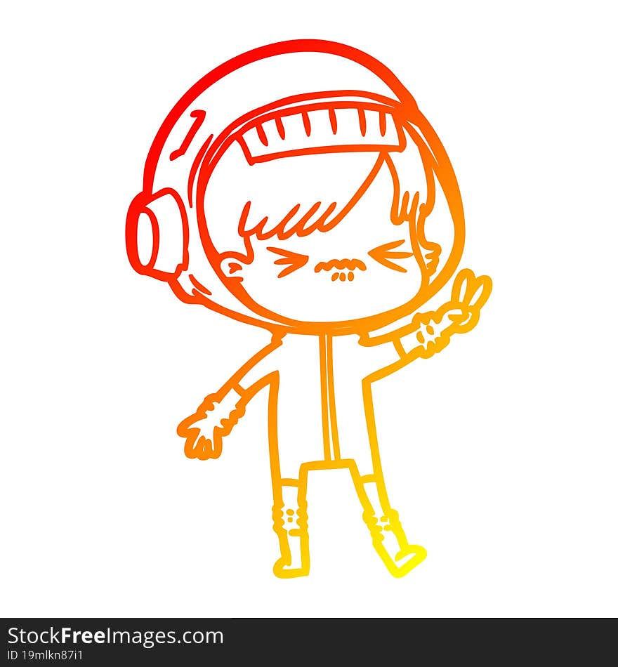 warm gradient line drawing of a cartoon astronaut woman