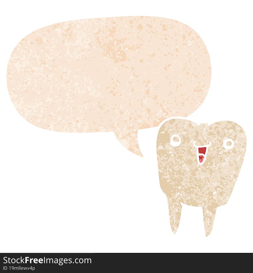 cartoon tooth and speech bubble in retro textured style