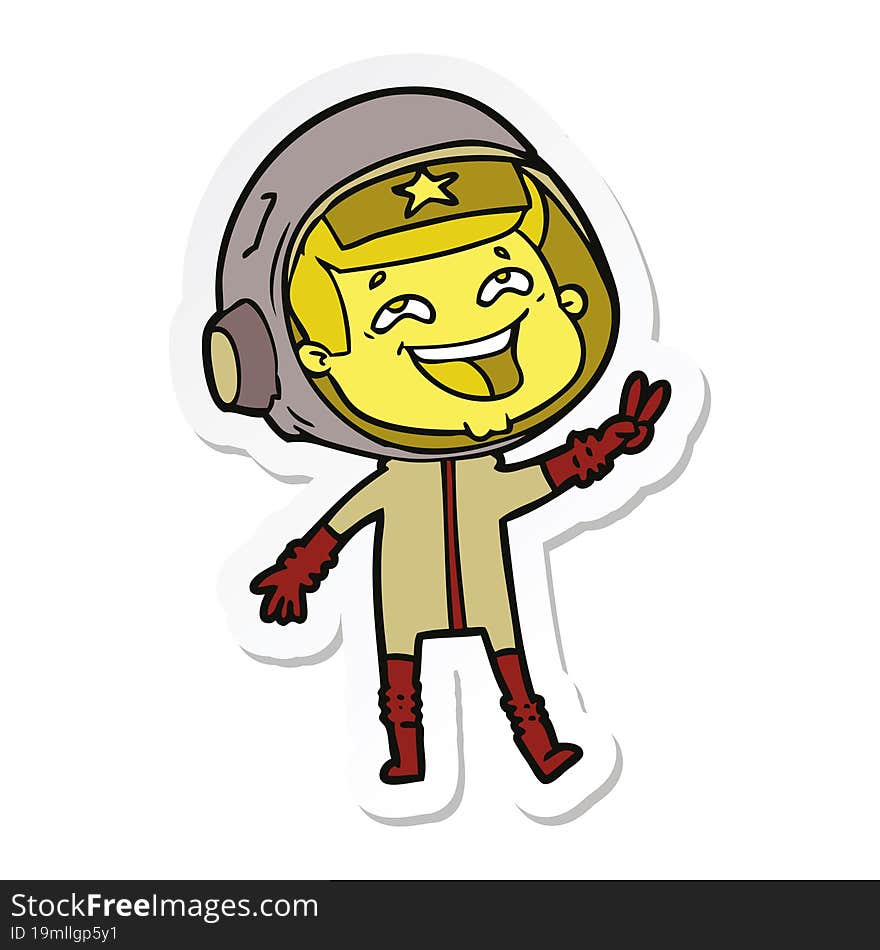 sticker of a cartoon laughing astronaut