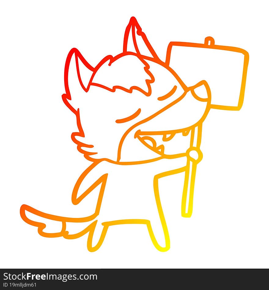 warm gradient line drawing of a cartoon wolf laughing