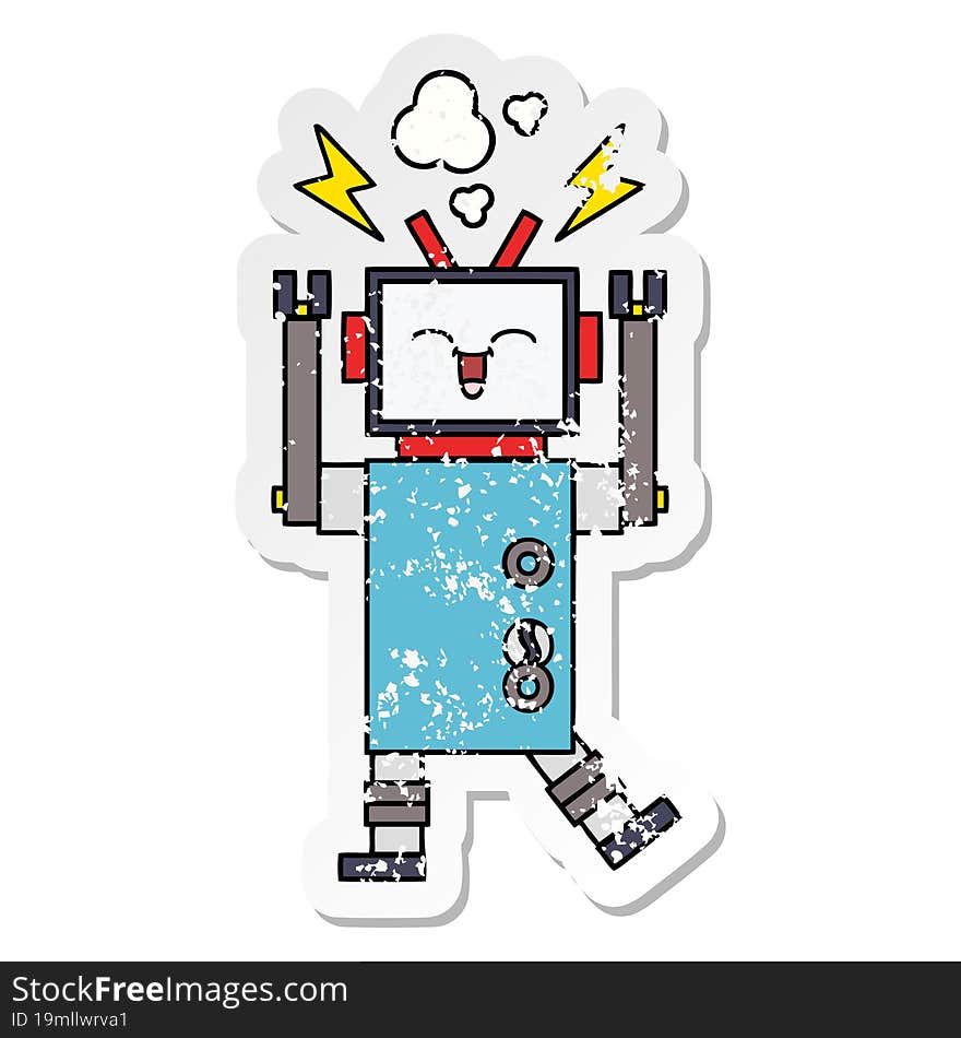 distressed sticker of a cute cartoon robot