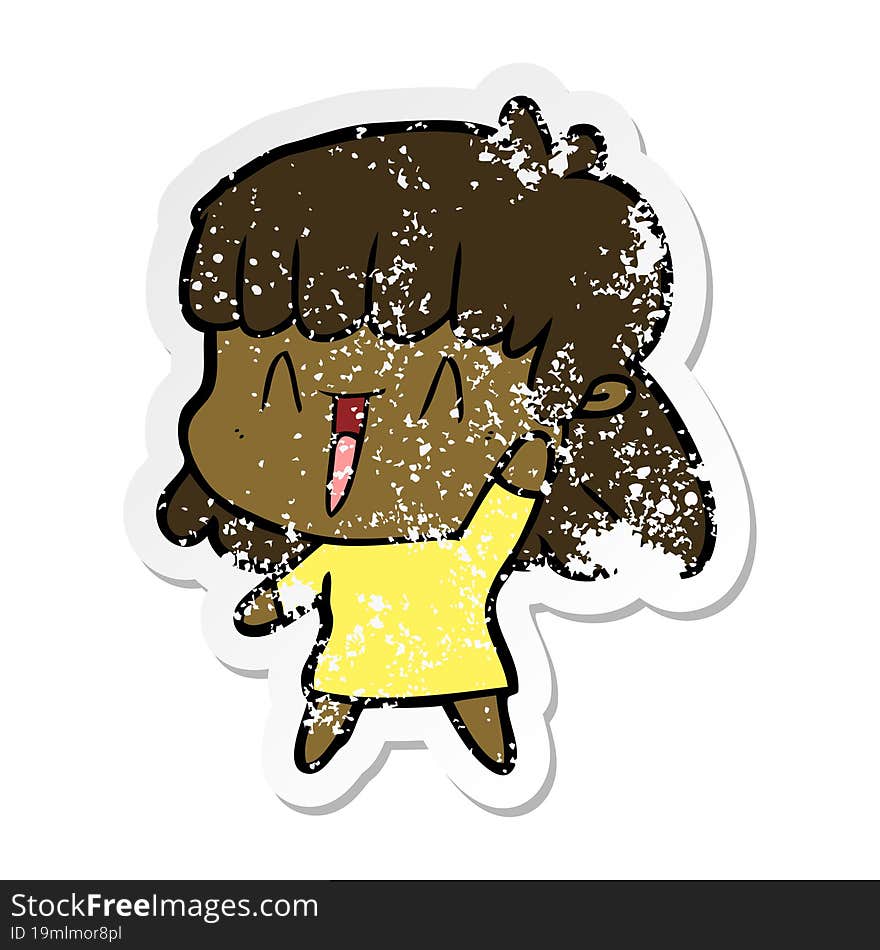 distressed sticker of a cartoon happy girl