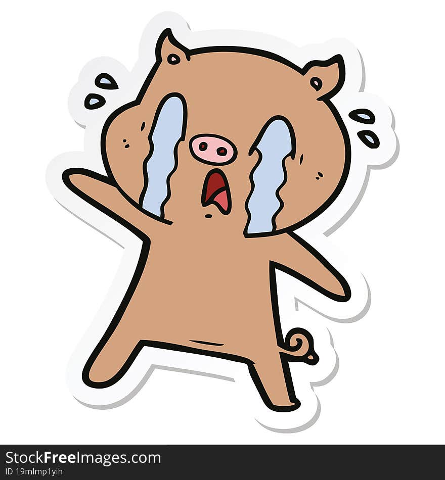 sticker of a crying pig cartoon