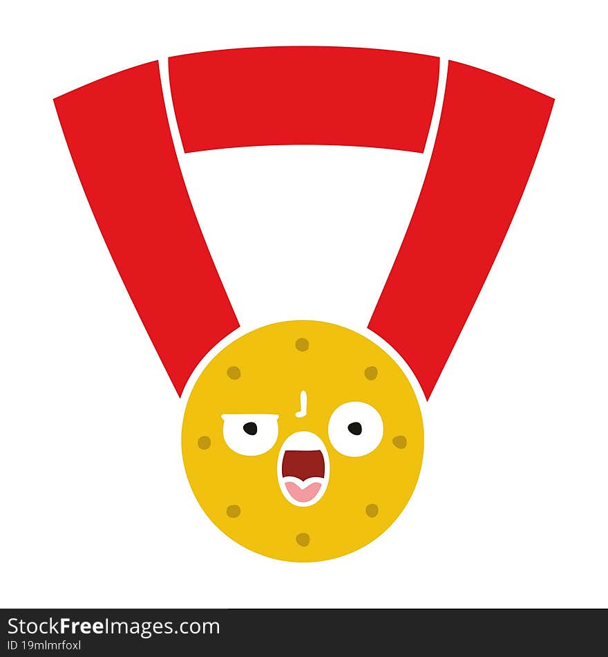 flat color retro cartoon gold medal