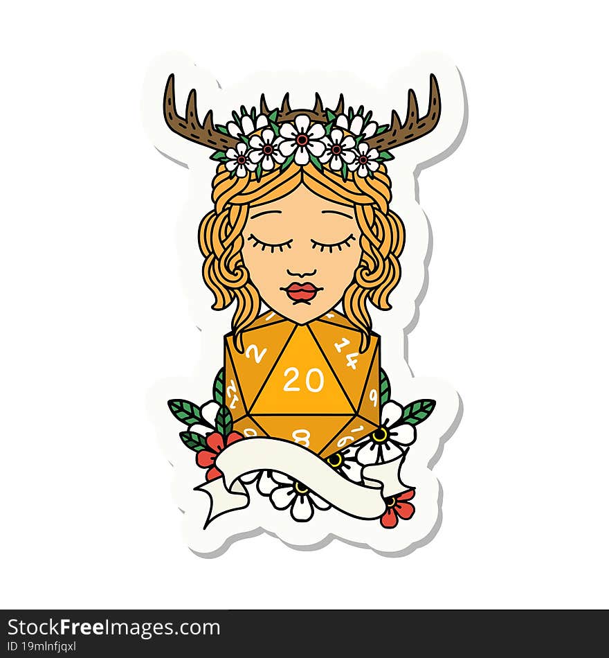 sticker of a human druid with natural twenty dice roll. sticker of a human druid with natural twenty dice roll