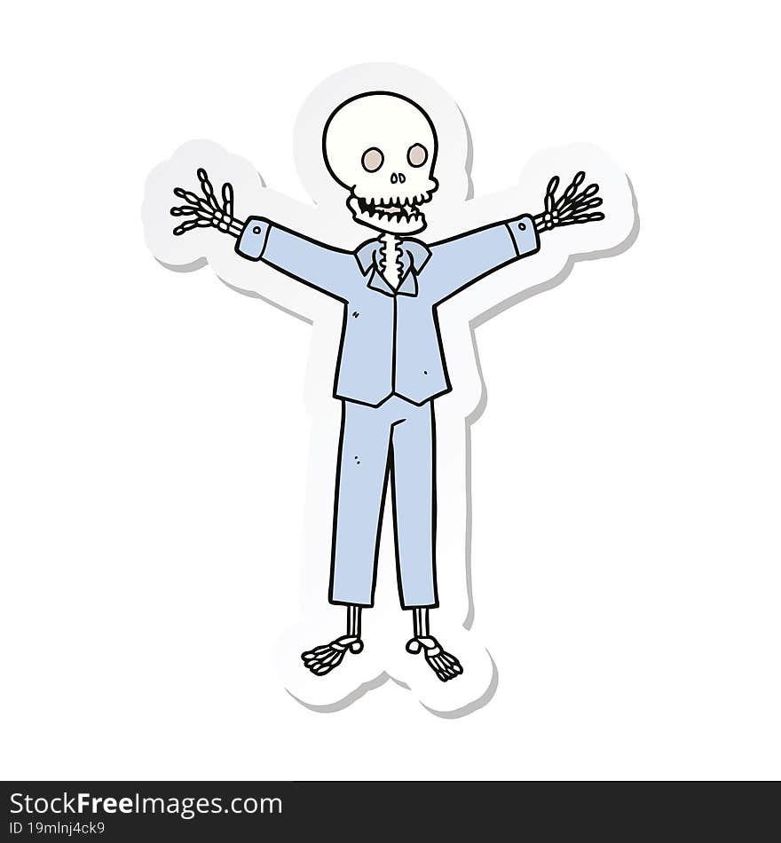 Sticker Of A Cartoon Skeleton Wearing Pajamas