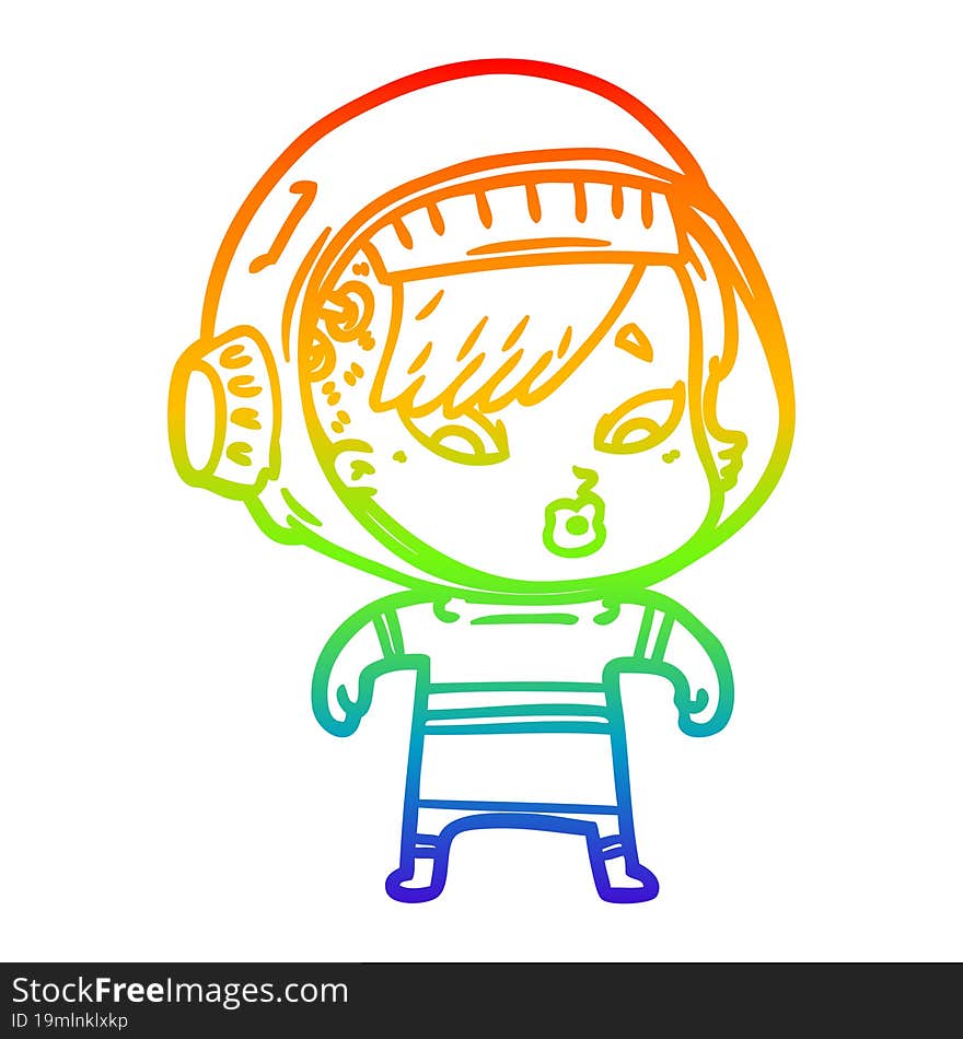 rainbow gradient line drawing of a cartoon astronaut woman