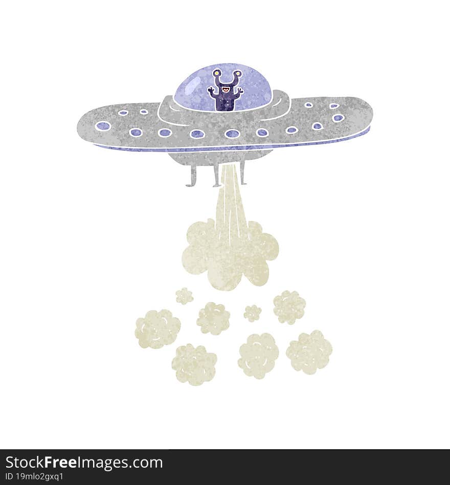 freehand retro cartoon flying saucer