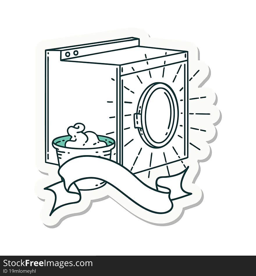 sticker of tattoo style washing machine