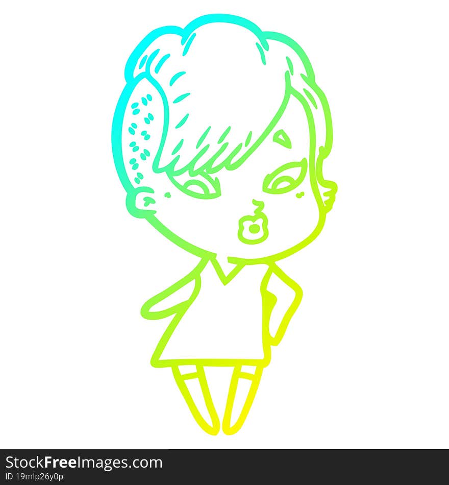 cold gradient line drawing cartoon surprised girl