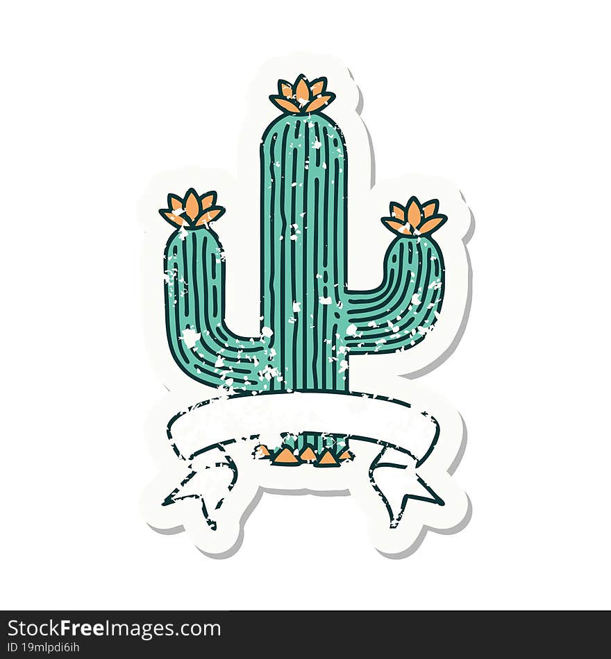 worn old sticker with banner of a cactus. worn old sticker with banner of a cactus