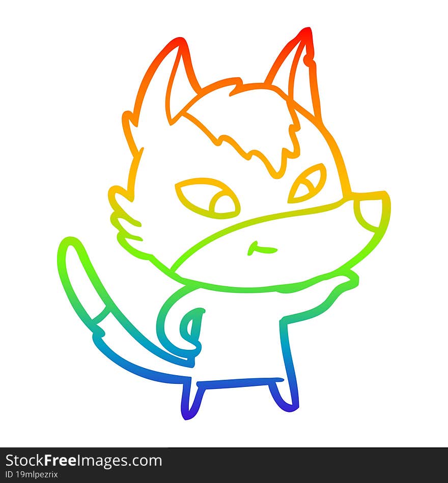 rainbow gradient line drawing friendly cartoon wolf