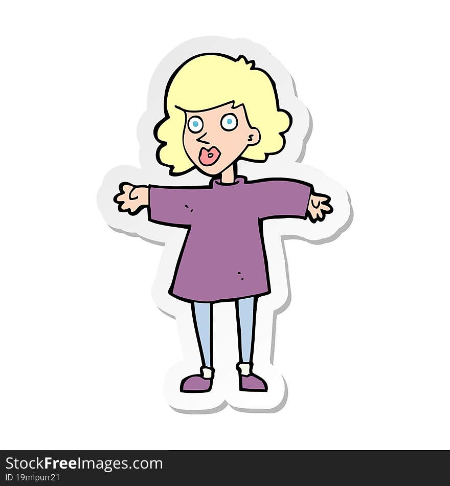 sticker of a cartoon nervous woman