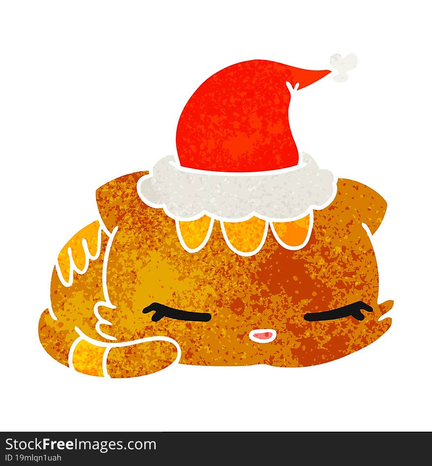 hand drawn christmas retro cartoon of kawaii cat