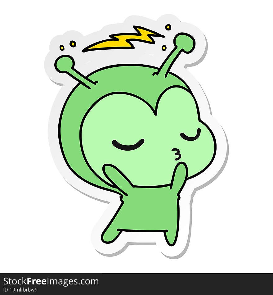 sticker cartoon of a cute kawaii alien