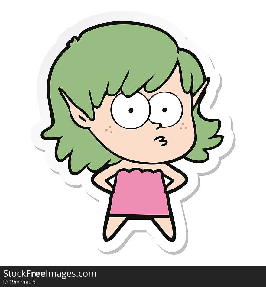 Sticker Of A Cartoon Elf Girl Staring